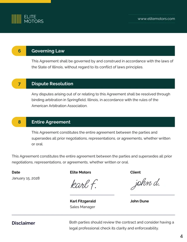 Car Dealership Contract Template - Page 4