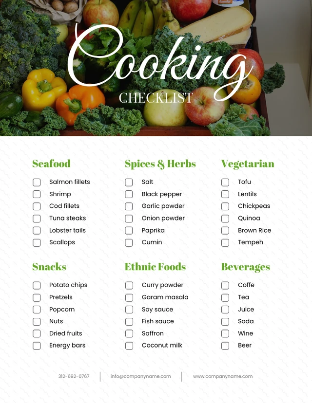 White Minimalist Cooking Checklist