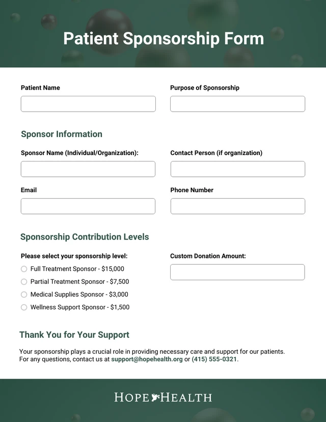 Minimalist Simple Green Sponsorship Form Template