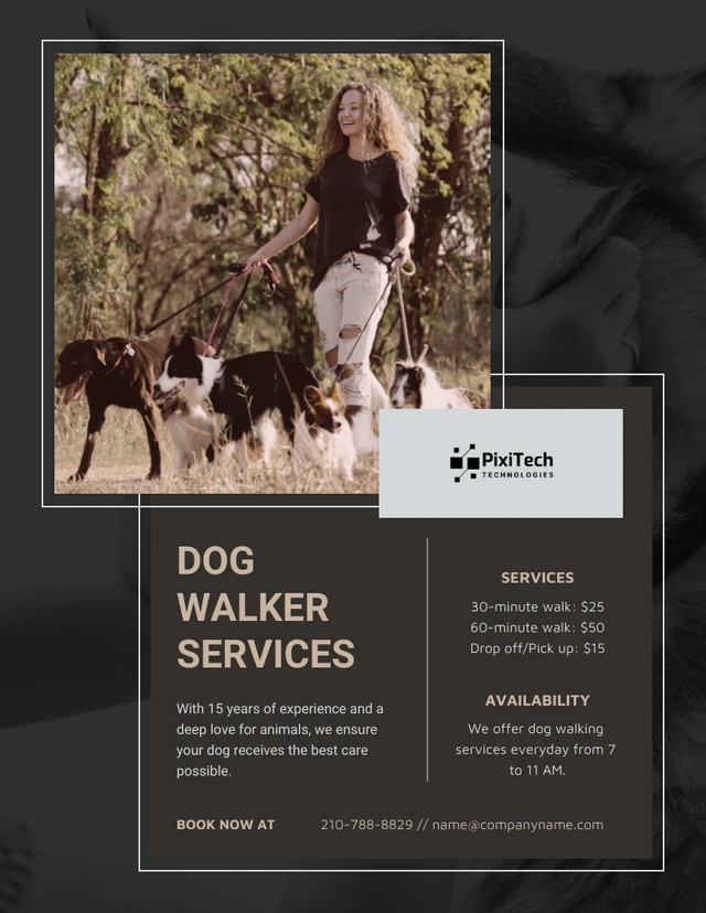 Elegant Brown and Beige Dog Walker Flyer Template
