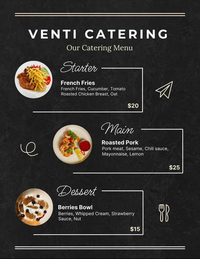 Black Simple Photo Catering Menu Template