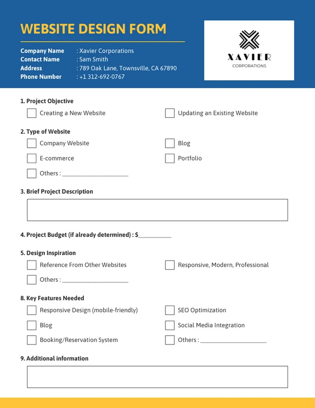 Simple Blue and Yellow Web Design Form Template