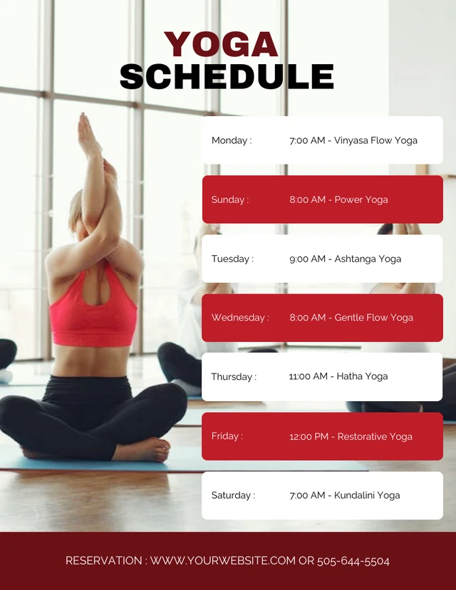 Red Yoga Club Schedule Poster Template