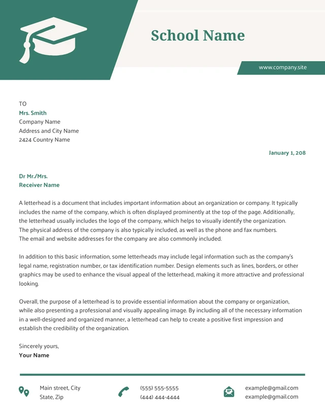 White And Green Minimalist School Letterhead Template
