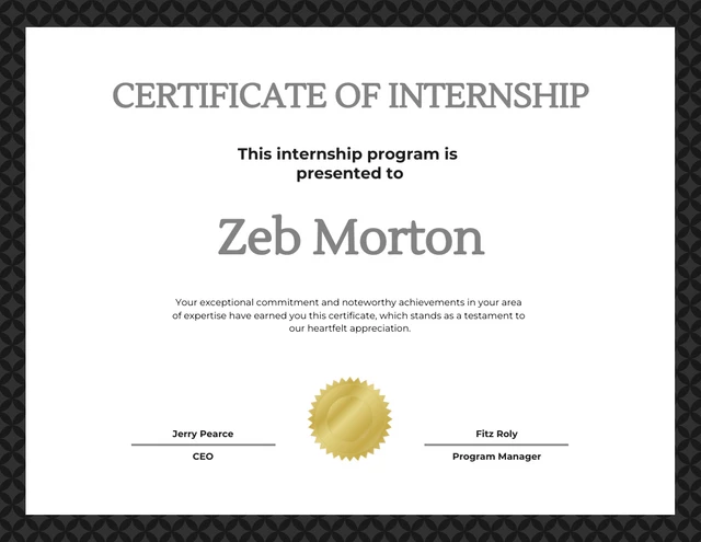 Black and Gray Classic Internship Certificate Template