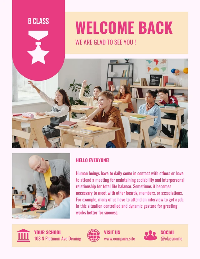 Light Pink And Light Yellow Modern Colorful School Class Newsletter