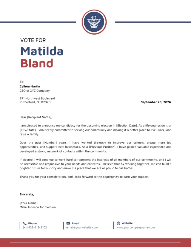 White, Blue And Red Campaign Letterhead
