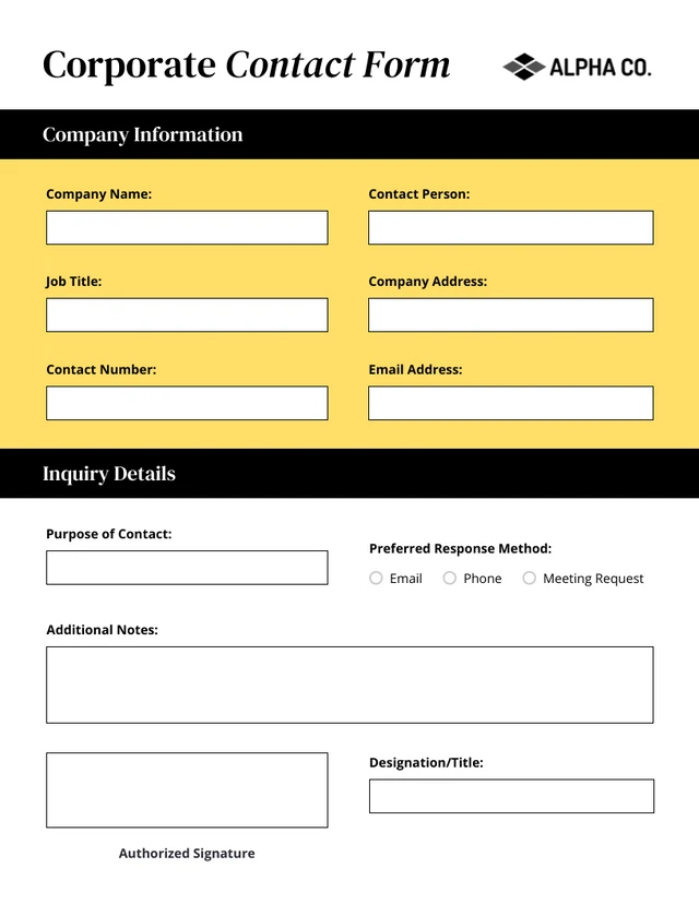 Soft Yellow Corporate Contact Forms Template