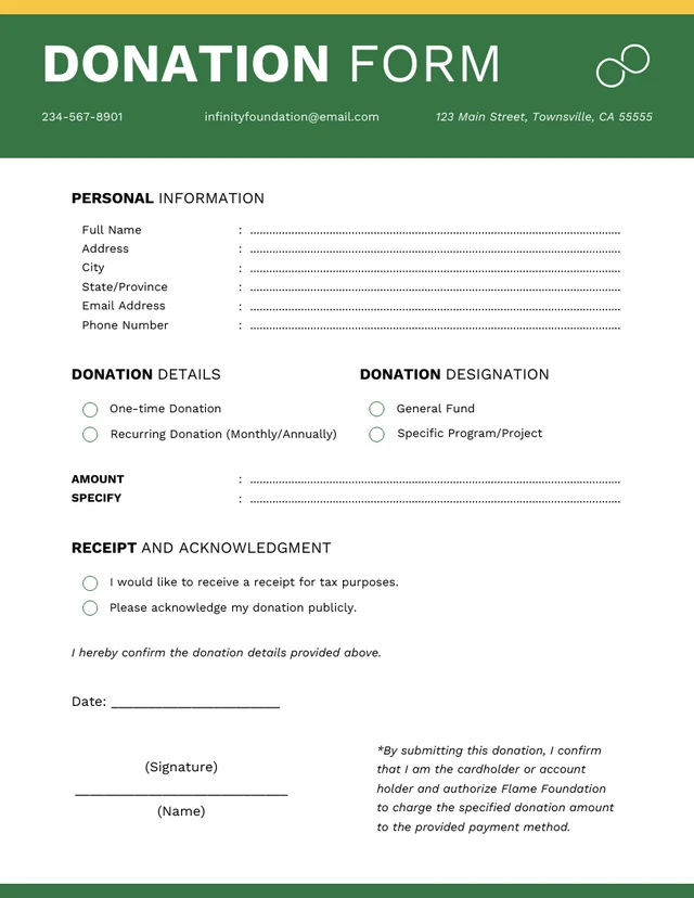 Green Yellow Modern Donation Form Template