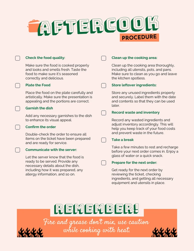 Aftercook Procedure Checklist