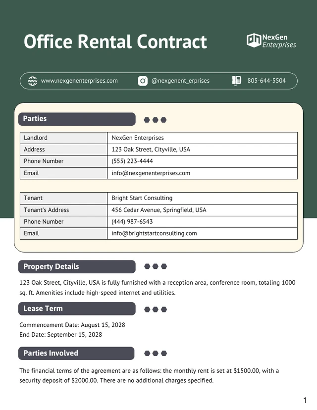 Office Rental Contract Template - Page 1