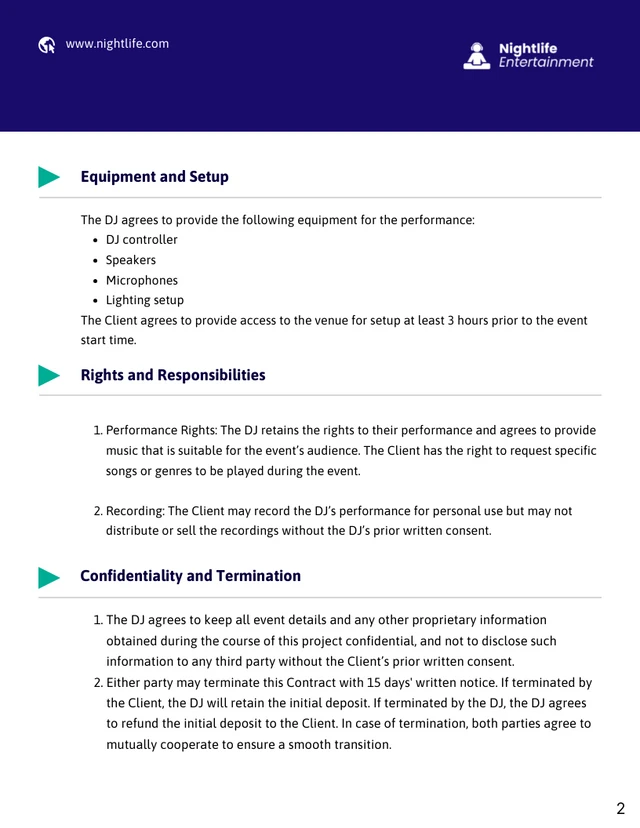 DJ Event Contract Template - Page 2