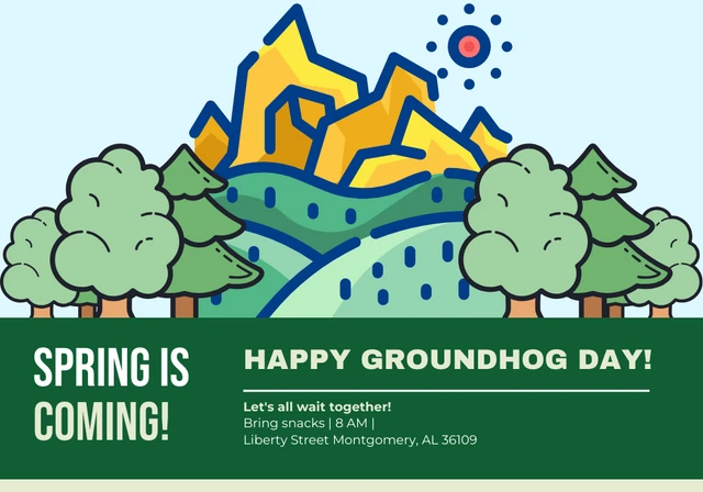 Baby Blue And Green Modern Illustration Happy Groundhog Day Card Template