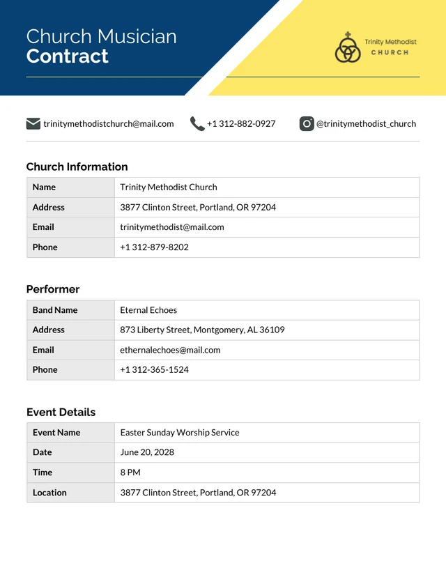 Church Musician Contract Template Free - Page 1