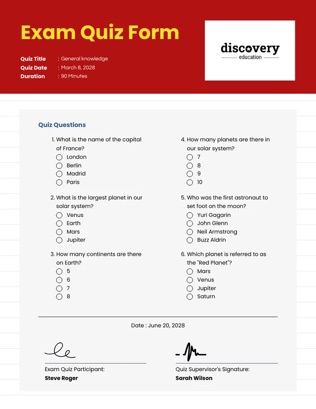 Red Minimalist Quiz Form Template