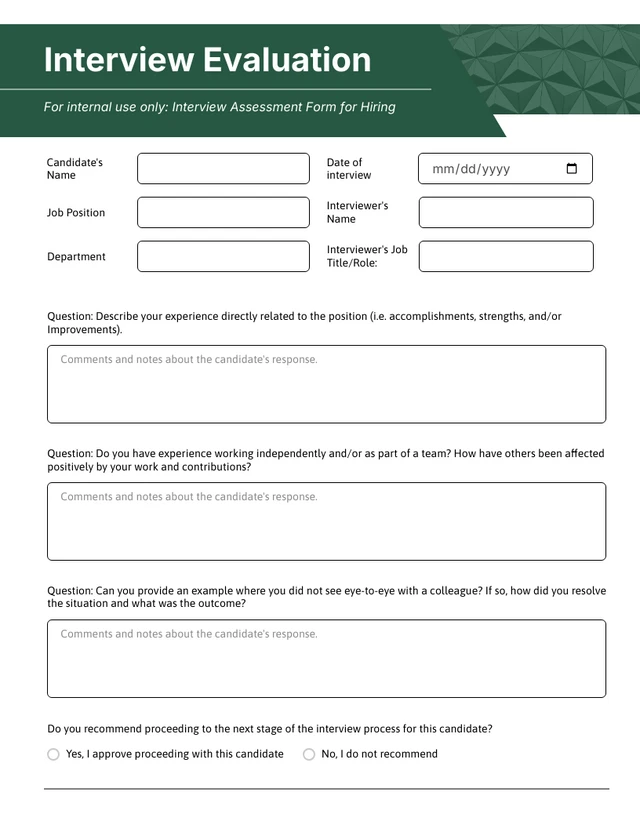 Emerald Green Interview Form Template