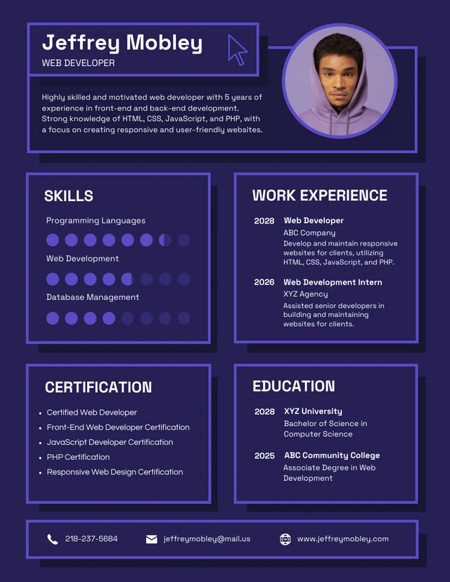 Purple Web Developer UI Tech Resume Template