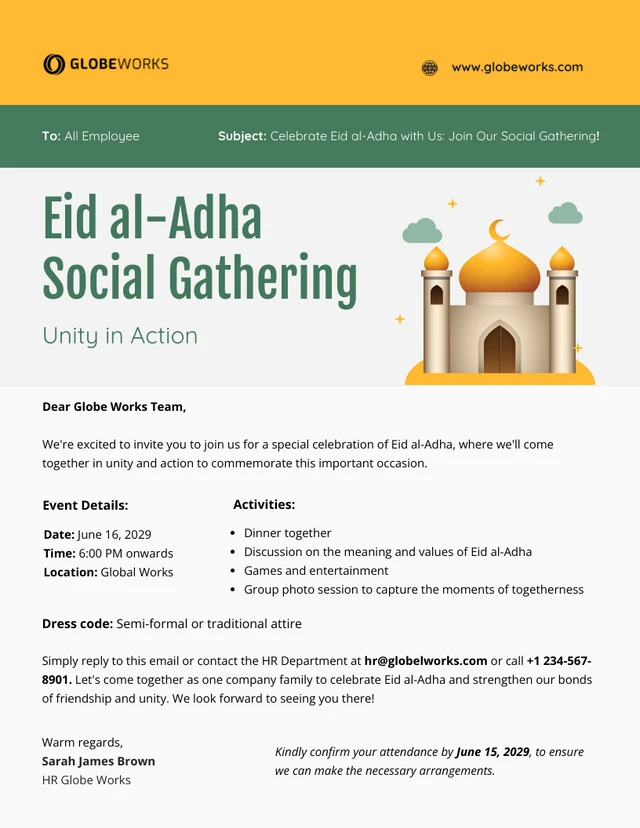 Eid al-Adha Social Gathering Unity in Action Email Newsletter Template