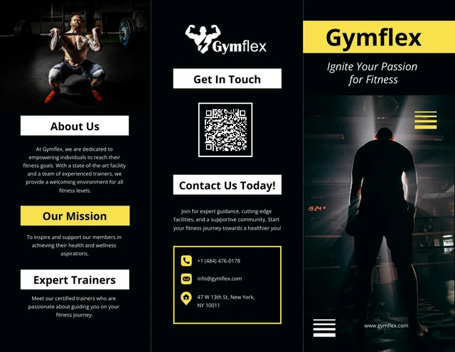 Black and Yellow Gym Tri Fold Brochure - Page 1