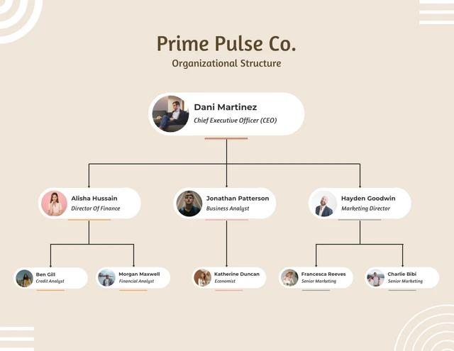 Brown Rounded Square Minimalist Organizational Chart Template