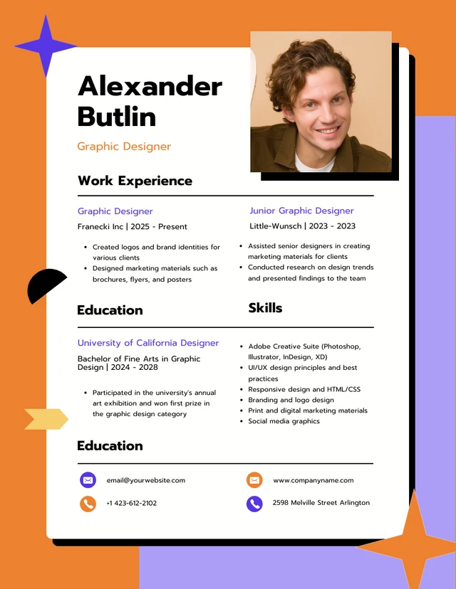 Orange and Purple Graphic Design Resume Template
