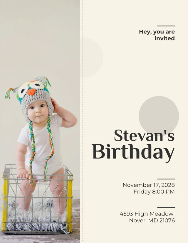 Light Yellow Minimalist Photo Kids Party Invitation Template