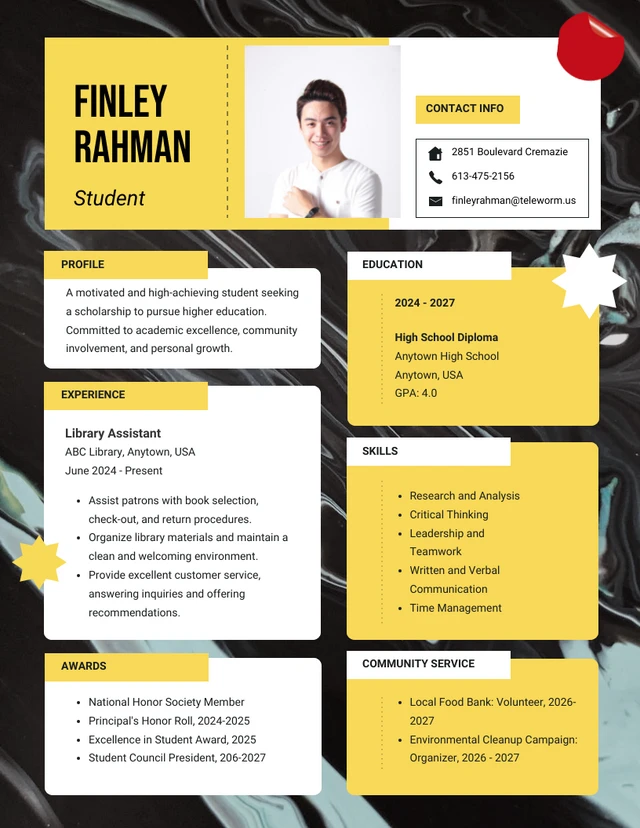 Shaped Scholarship Resume Template