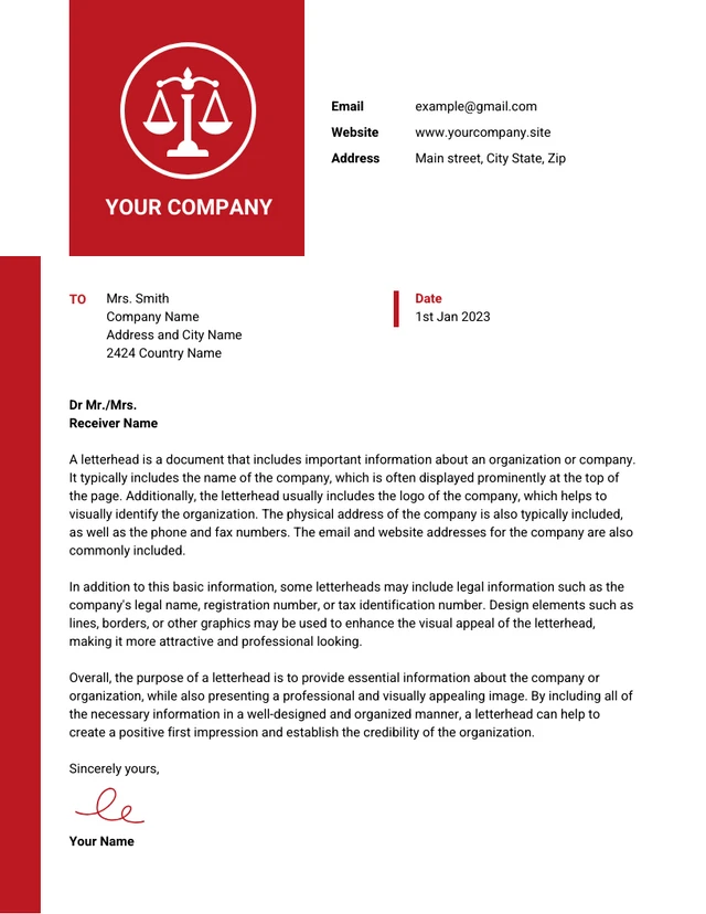 White And Red Simple Law Firm Letterhead Template
