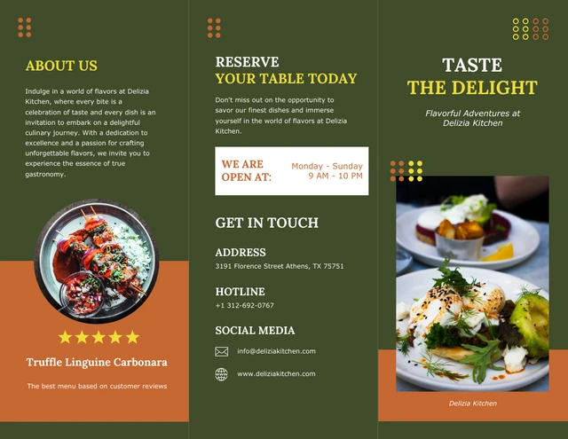 Dark Green Minimalist Restaurant Tri-fold Brochure - Page 1