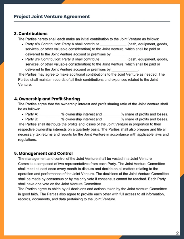 Navy and Orange Modern Project Joint Venture Agreement - Page 2