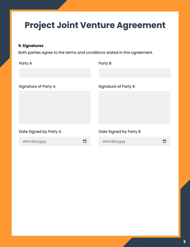 Navy and Orange Modern Project Joint Venture Agreement - Page 5