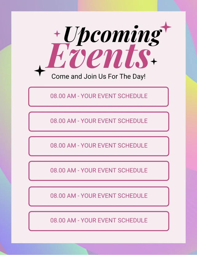 Pastel Colorful Modern Upcoming Events Schedule Template