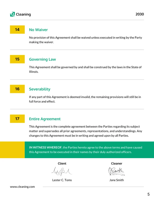 Cleaning Contract Template - Page 5