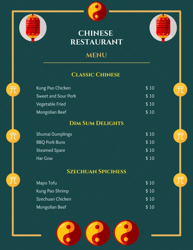 Dark Green Chinese Menus Template