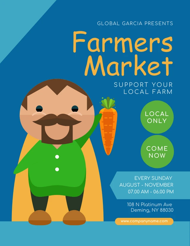 Blue Playful Illustration Farmers Market Poster Template