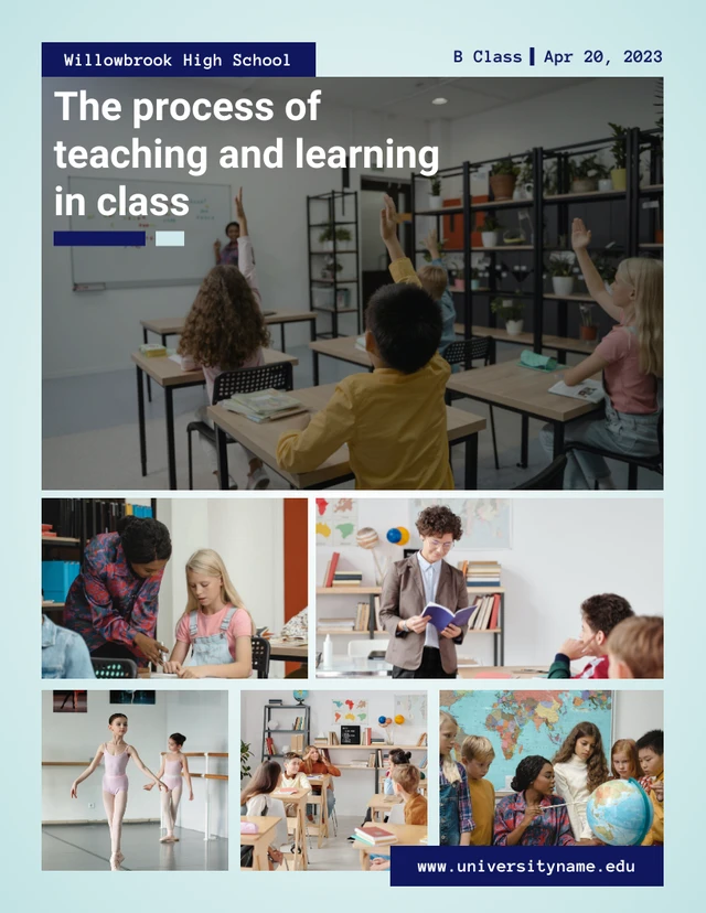 Blue light process of teaching and learning photo collage school Template