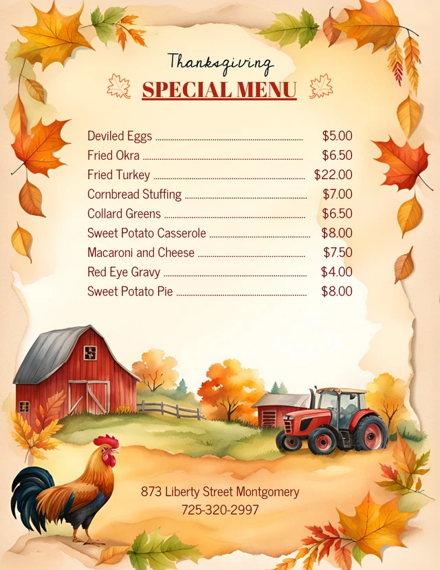 Light Yellow Modern Illustration Thanksgiving Menu Template