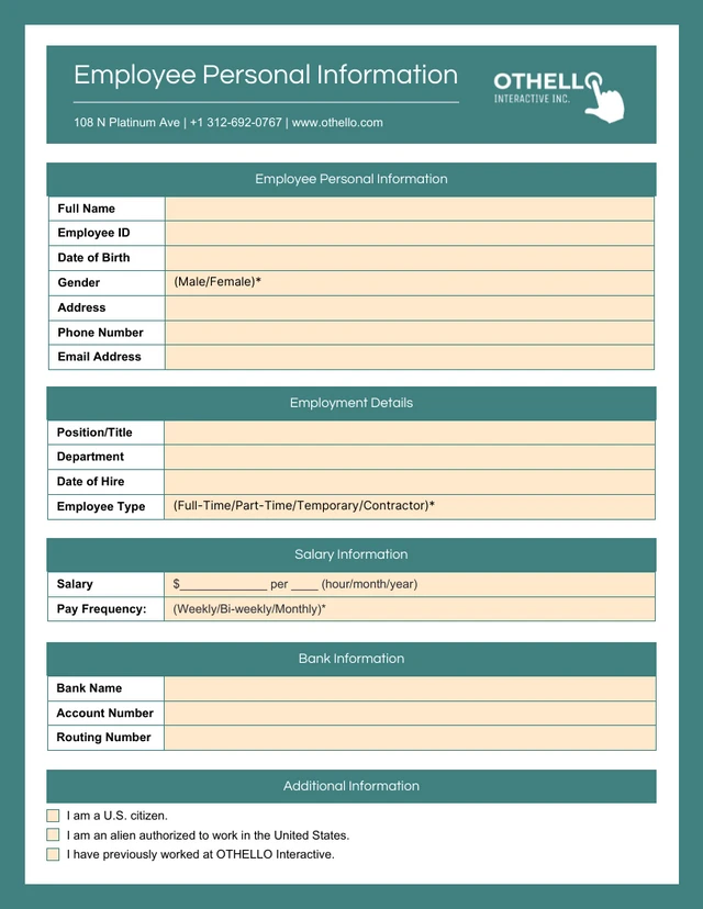 Green Yellow Minimalist Personal Forms Template