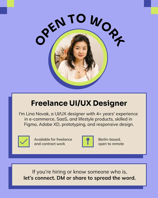 Open to Work LinkedIn Post Template for Freelancers Template Open to Work LinkedIn Post Template for Freelancers