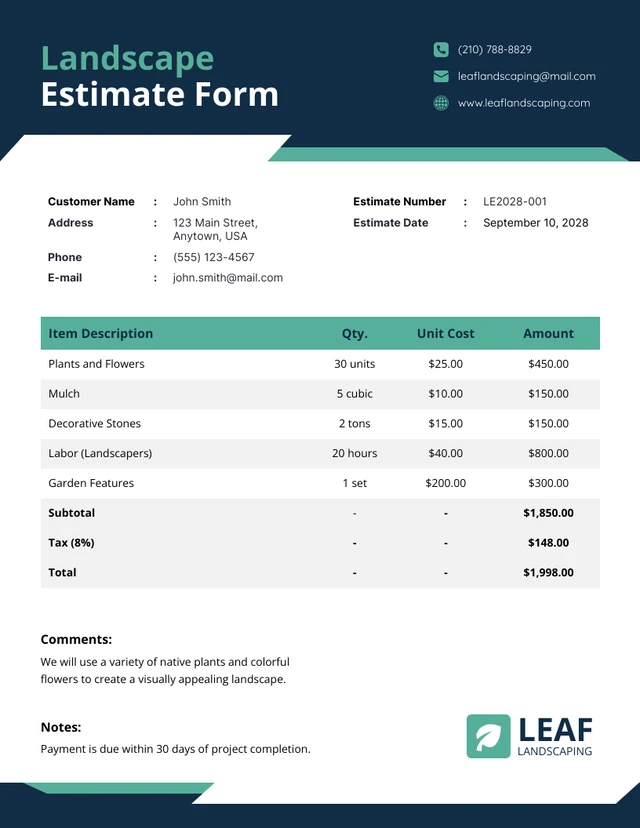 Blue and Green Minimalist Landscape Estimate Template