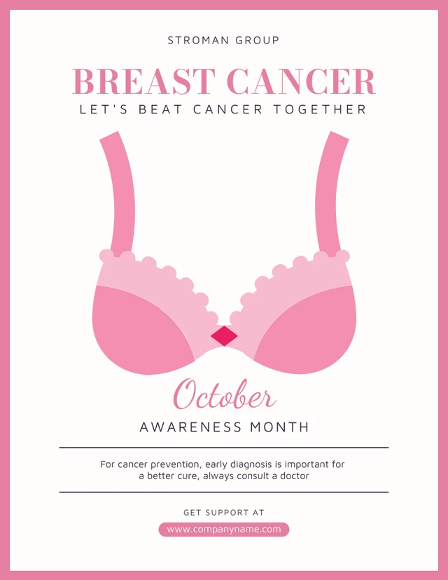 Pink And White Simple Illustration Breast Cancer Awareness Poster Template