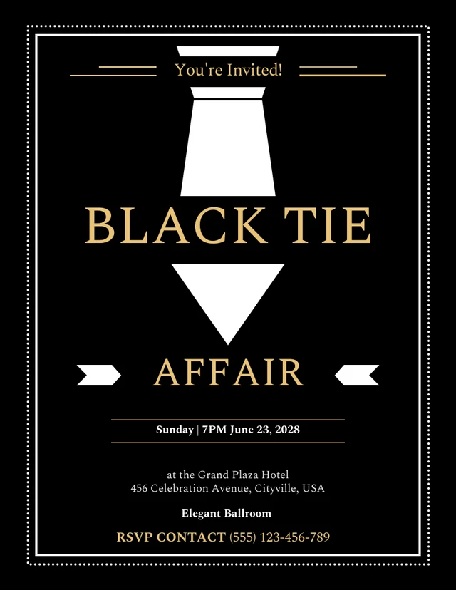 Black, Gold And White Black Tie Invitations Template