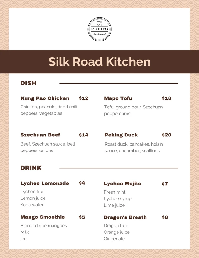 Minimalist Beige and Brown Chinese Restaurant Menus Template