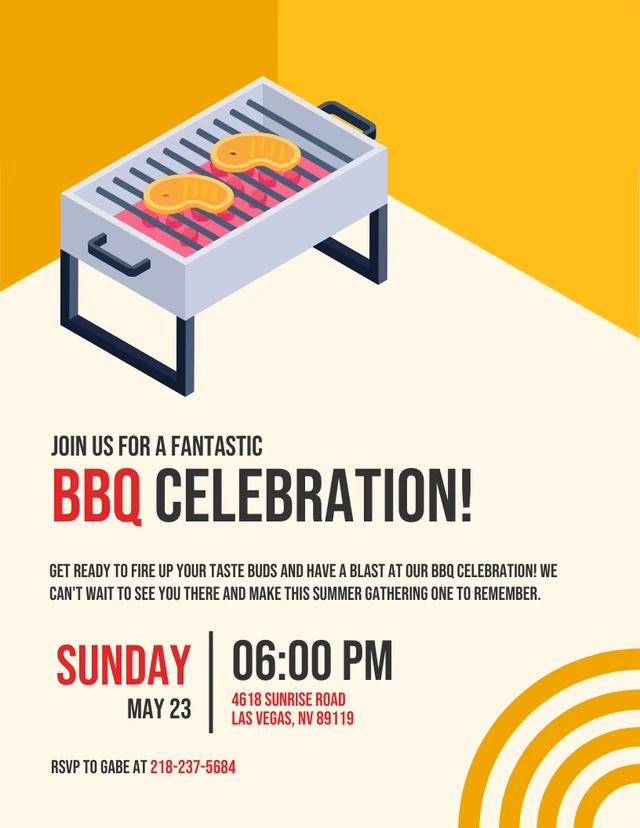 Yellow Modern Cheerful Illustration Celebration BBQ Invitation Template