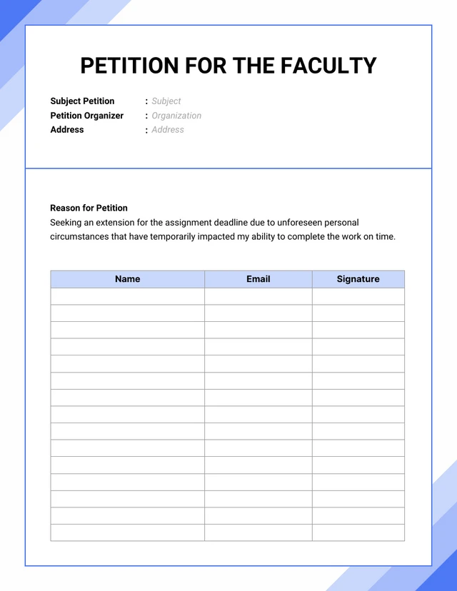 Blue Modern Petition Form  Template