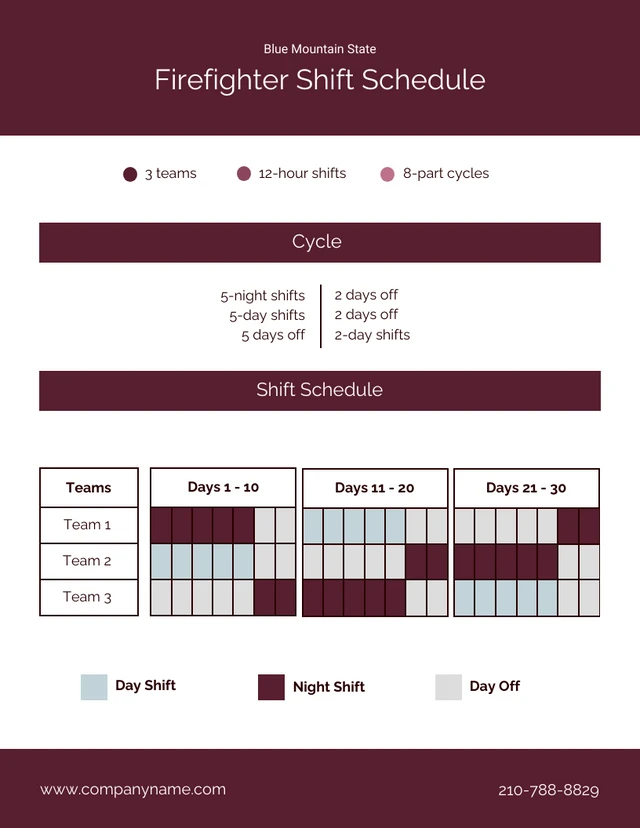 Modern Maroon Firefighter Shift Schedule Template