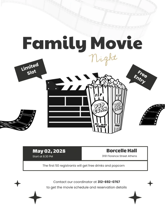 Black White Minimalist Family Movie Schedule Template