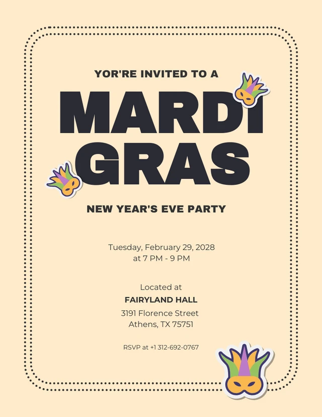 Cream And Black Simple Mardi Gras Invitation Template