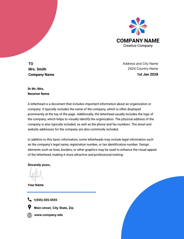 White Modern Professional Company Letterhead Template
