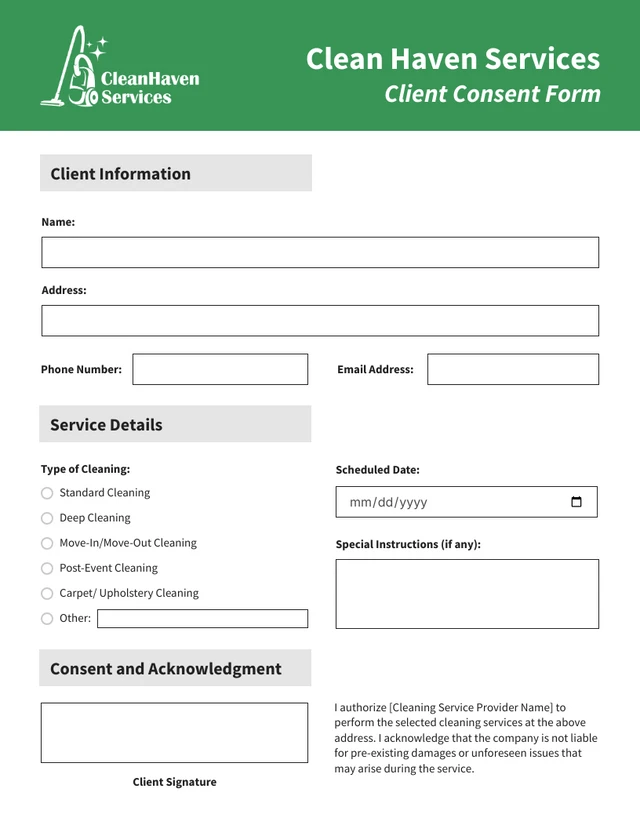 Simple Modern Forest Grean Consent Form Template